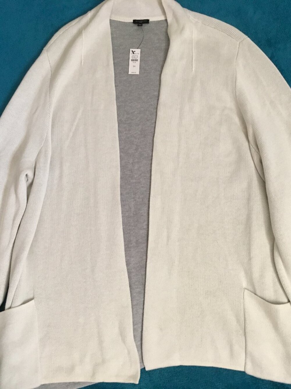 Talbots Plus Women's Ivory Open Front Oversized L/S Cardigan Sweater Size 3X NWT